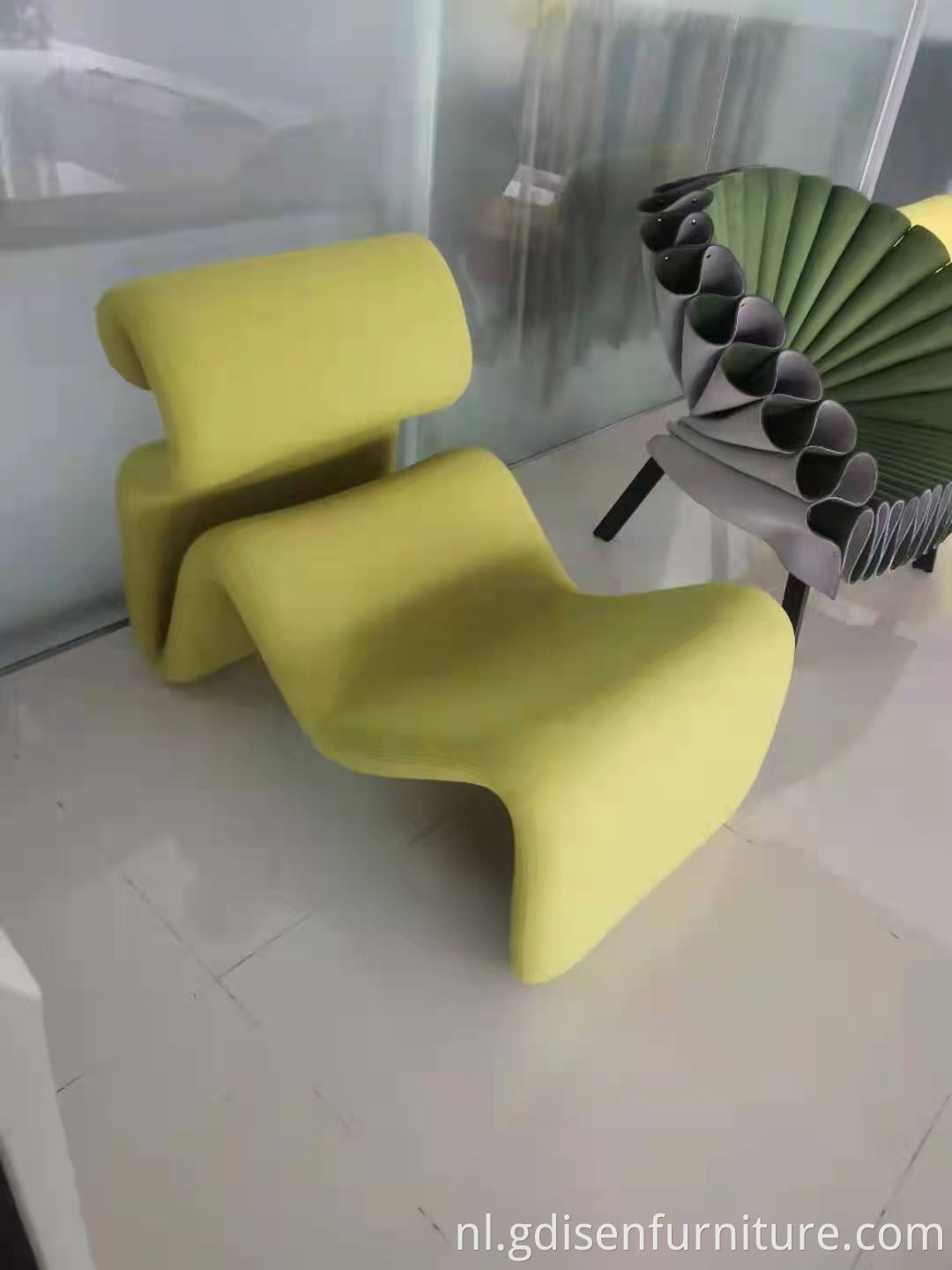 Modern designer furniture fiberglass and fabric curved chair
